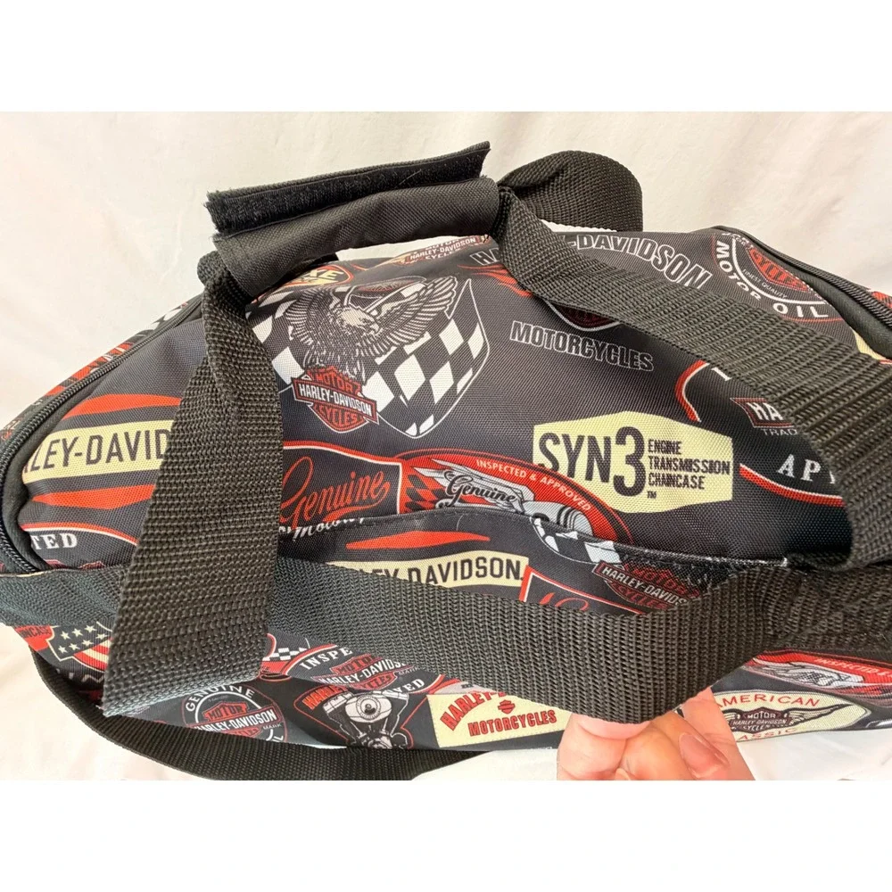 Harley Davidson Duffel Bag Vintage Oil Decal Print Black Travel Gym Luggage